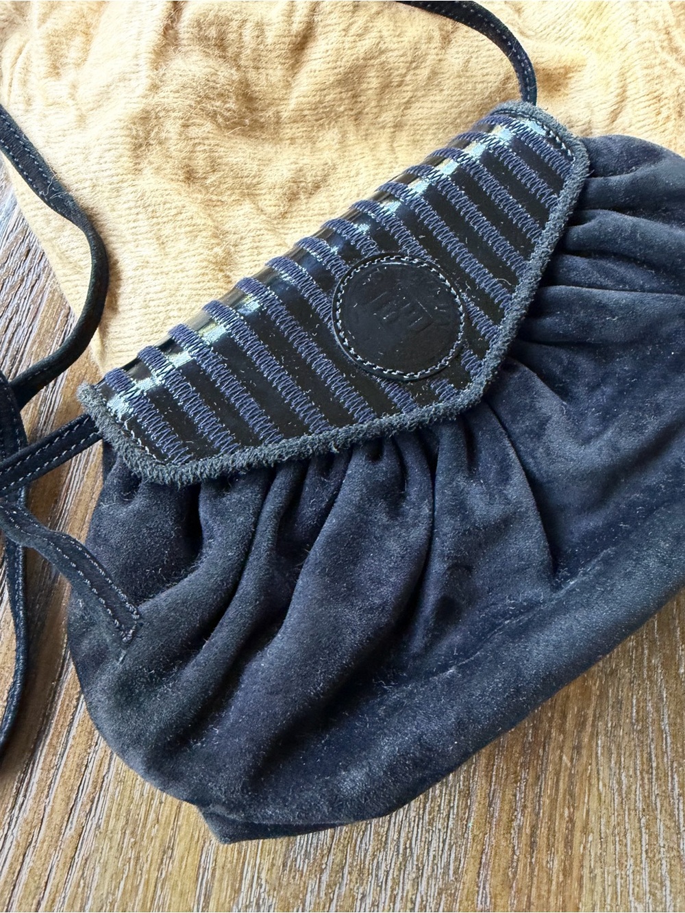 Authentic Vintage Fendi Black Suede Crossbody Bag